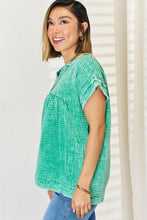 Load image into Gallery viewer, Washed Raw Hem Short Sleeve Blouse with Pockets