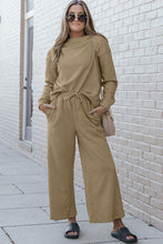 Load image into Gallery viewer, Women&#39;s Full Size Textured Long Sleeve Top and Drawstring Pants Set