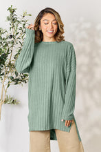 Load image into Gallery viewer, Basic Bae Full Size Ribbed Round Neck Long Sleeve Slit Top