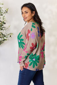 Full Size Floral V-Neck Long Sleeve Top