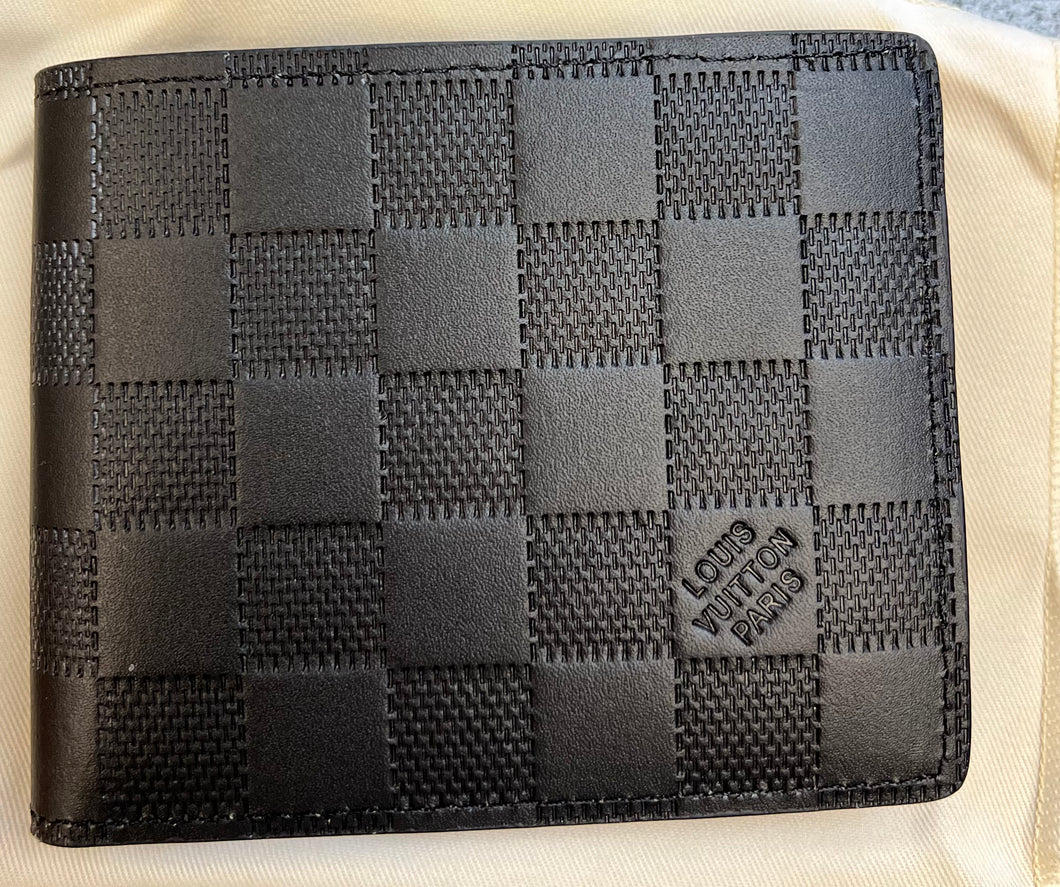 Leather trim fashion wallet black checks  card slots organizer double fold - Sassy Shelby's
