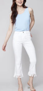 CHARLIE B STRETCH TWILL CROPPED JEAN WITH FEATHERED HEM