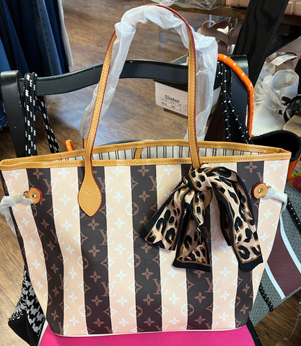 Fashion handbag tote purse shopper brown peachy stripe Medium purse - Sassy Shelby's