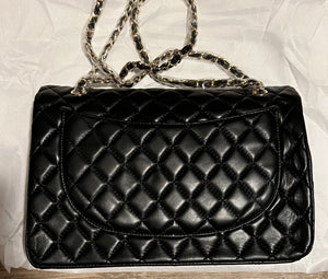 Fashion Leather Black Quilted crossbody shoulder bag handbag tote Large Gold trim - Sassy Shelby's
