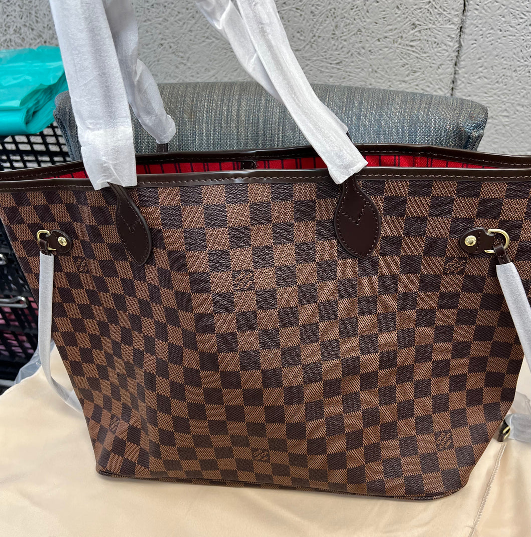 Leather trim Fashion Brown check tote Handbag purse Large - Sassy Shelby's