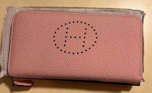Leather pink H zip wallet checkbook card holder - Sassy Shelby's