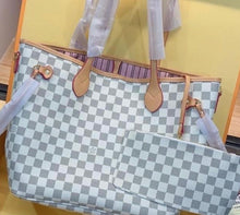 Load image into Gallery viewer, Leather trim Fashion White grey check tote Handbag purse medium - Sassy Shelby&#39;s